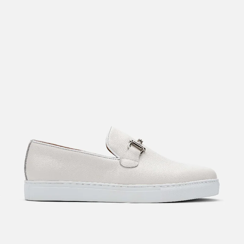 Boardwalk White Leather Horse-Bit Sneakers