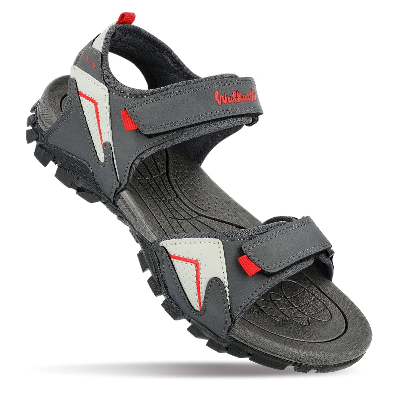 Walkaroo Men Strappy Floater Sandals  - WC4362 Grey Red