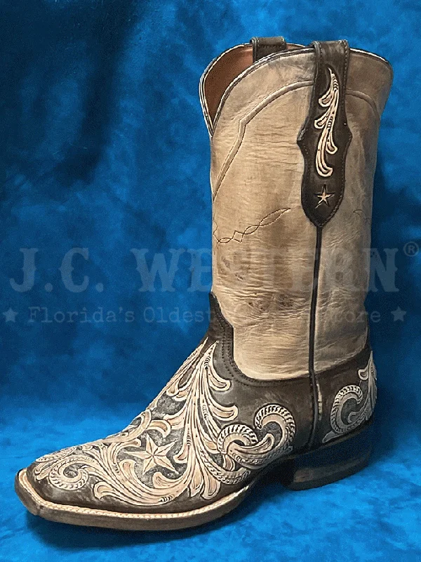 Black Jack HT-264-96 Mens Handtooled Stars Square Toe Boot Vintaged Chocolate Natural