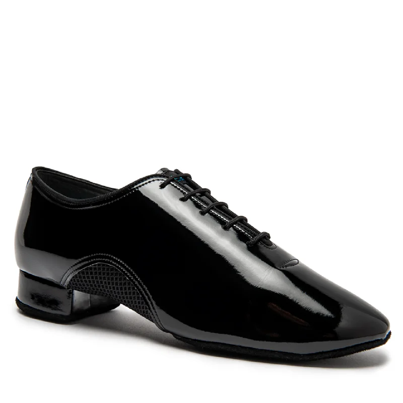 International Dance Shoes IDS Ballroom Black Patent Men's Dance Shoe with Mesh Inserts and Split Sole ROMEO