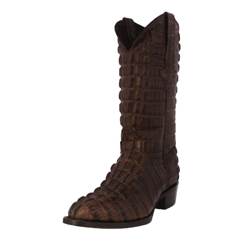 Mens Brown Full Crocodile Tail Print Cowboy Boots - Round Toe