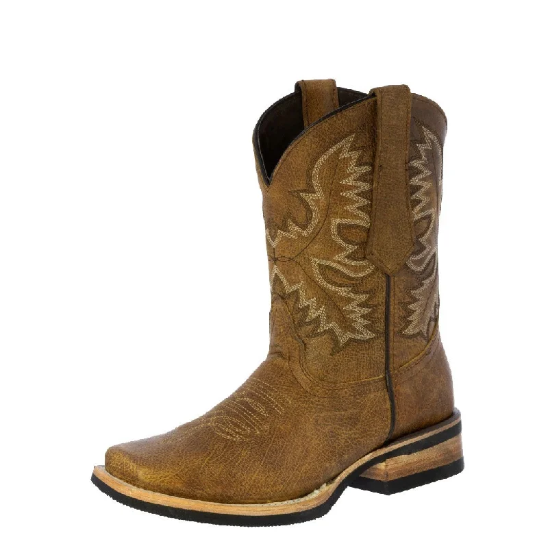 Mens Honey Brown Western Wear Leather Cowboy Boots - Square Toe