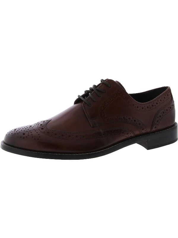 Nelson Mens Leather Wingtip Derby Shoes